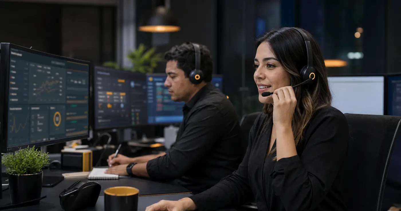 GameDay support reps wearing headsets at their desks