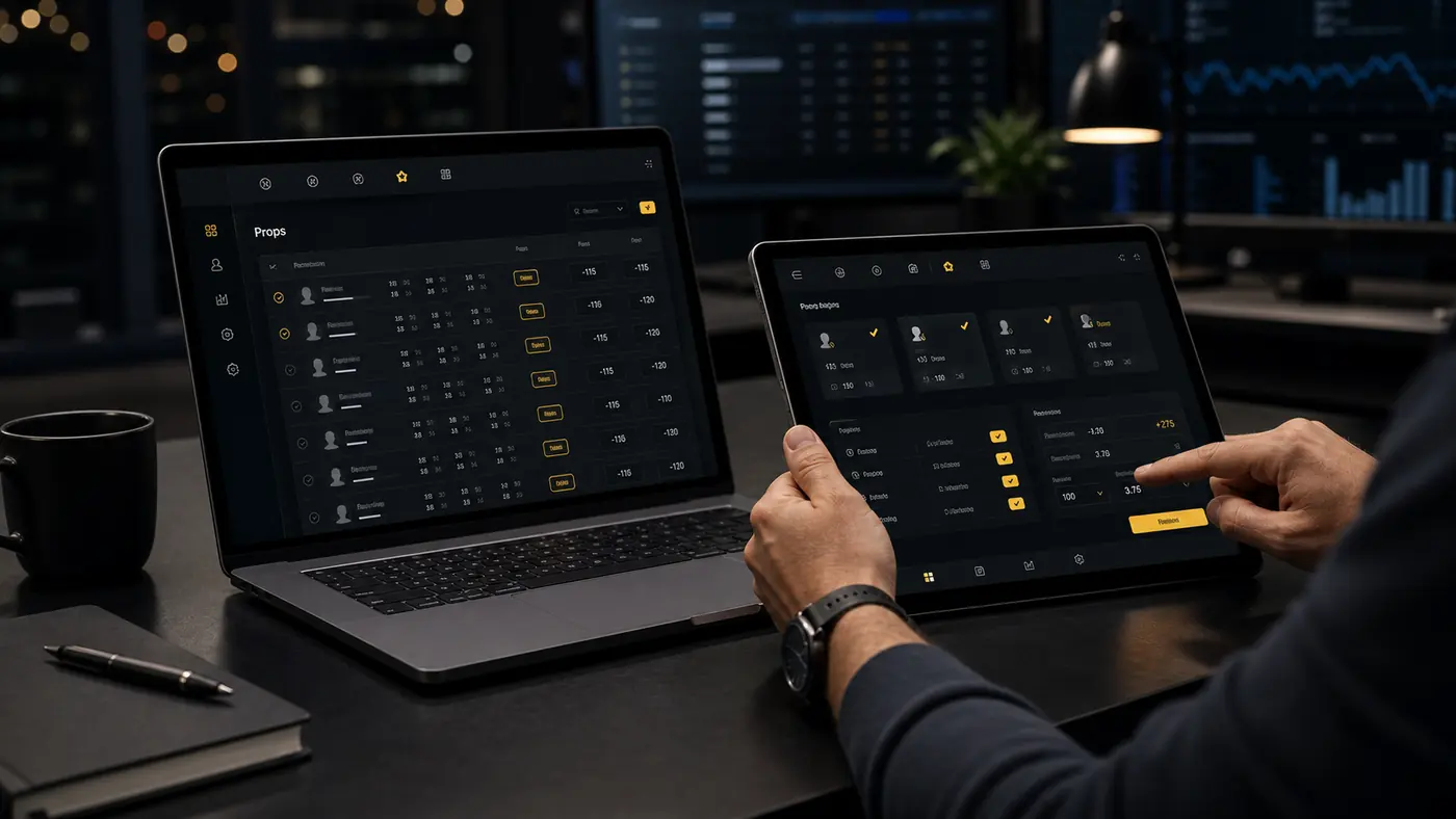 Prop builder sportsbook software shown on laptop and tablet